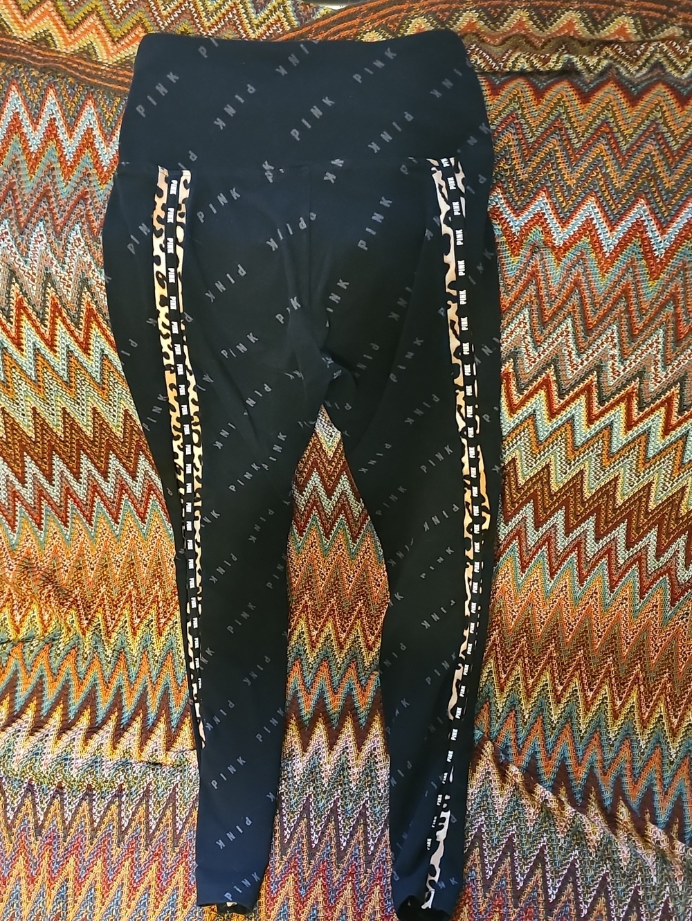 PINK Victoria's Secret Black Leggings with Cheetah Patterned Side Trim